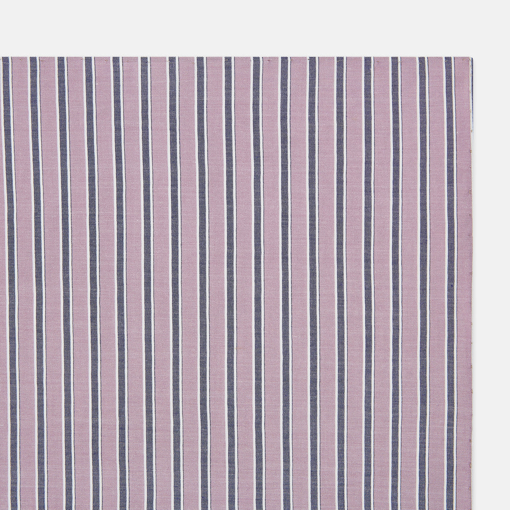 The Antique Pink Ticking Stripe Hand-Rolled Handkerchief by Turnbull & Asser features vertical stripes in antique pink, white, and navy blue, shown flat against a white background.
