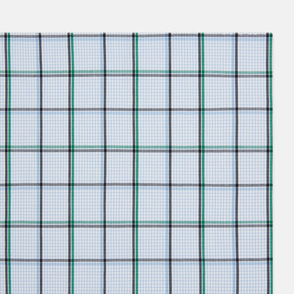 Hand Rolled Blue and Green Tattersall Check Handkerchief Image 1