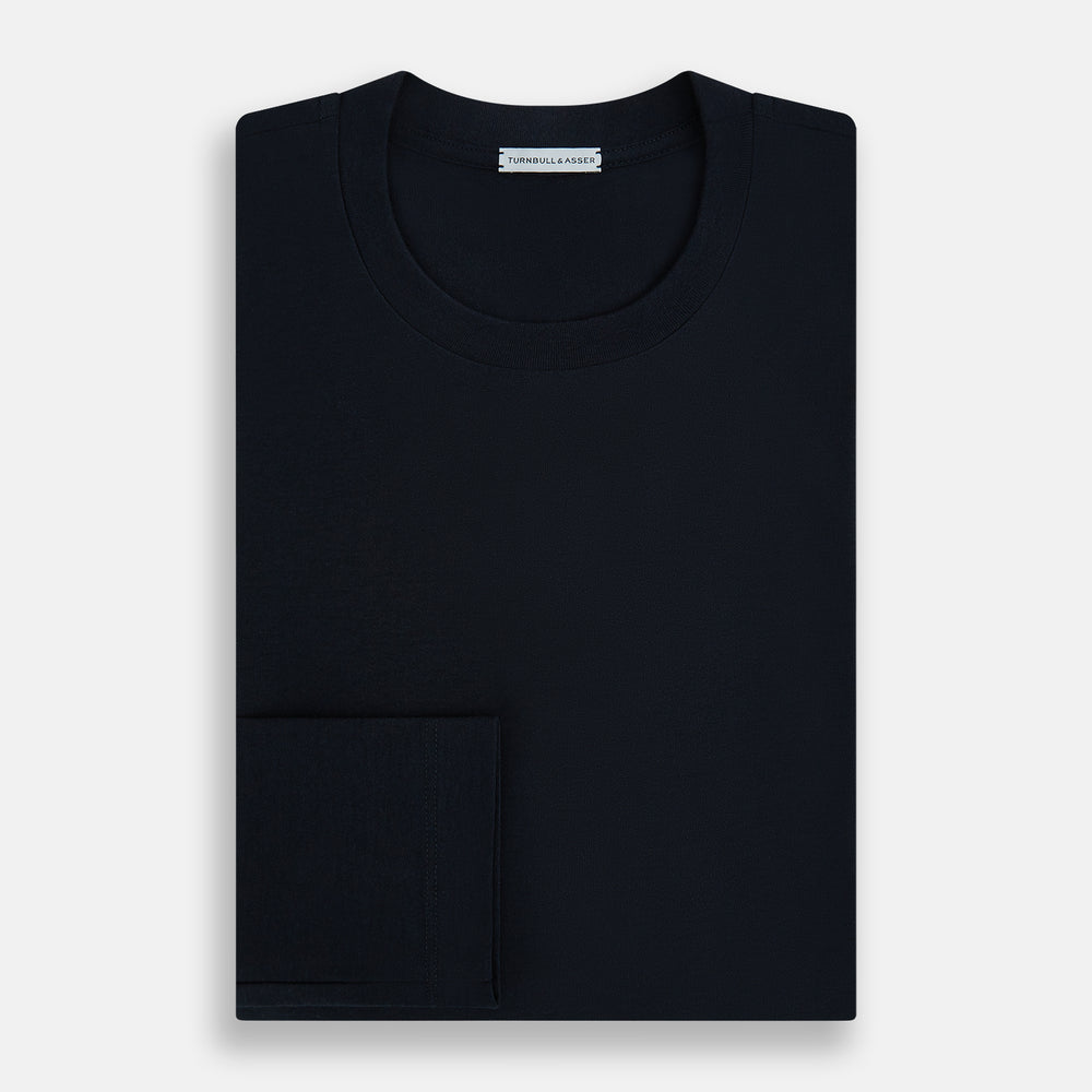 A plain navy long-sleeve crewneck by Turnbull & Asser is displayed on a white background, featuring a simple, classic design with no visible logos or patterns.