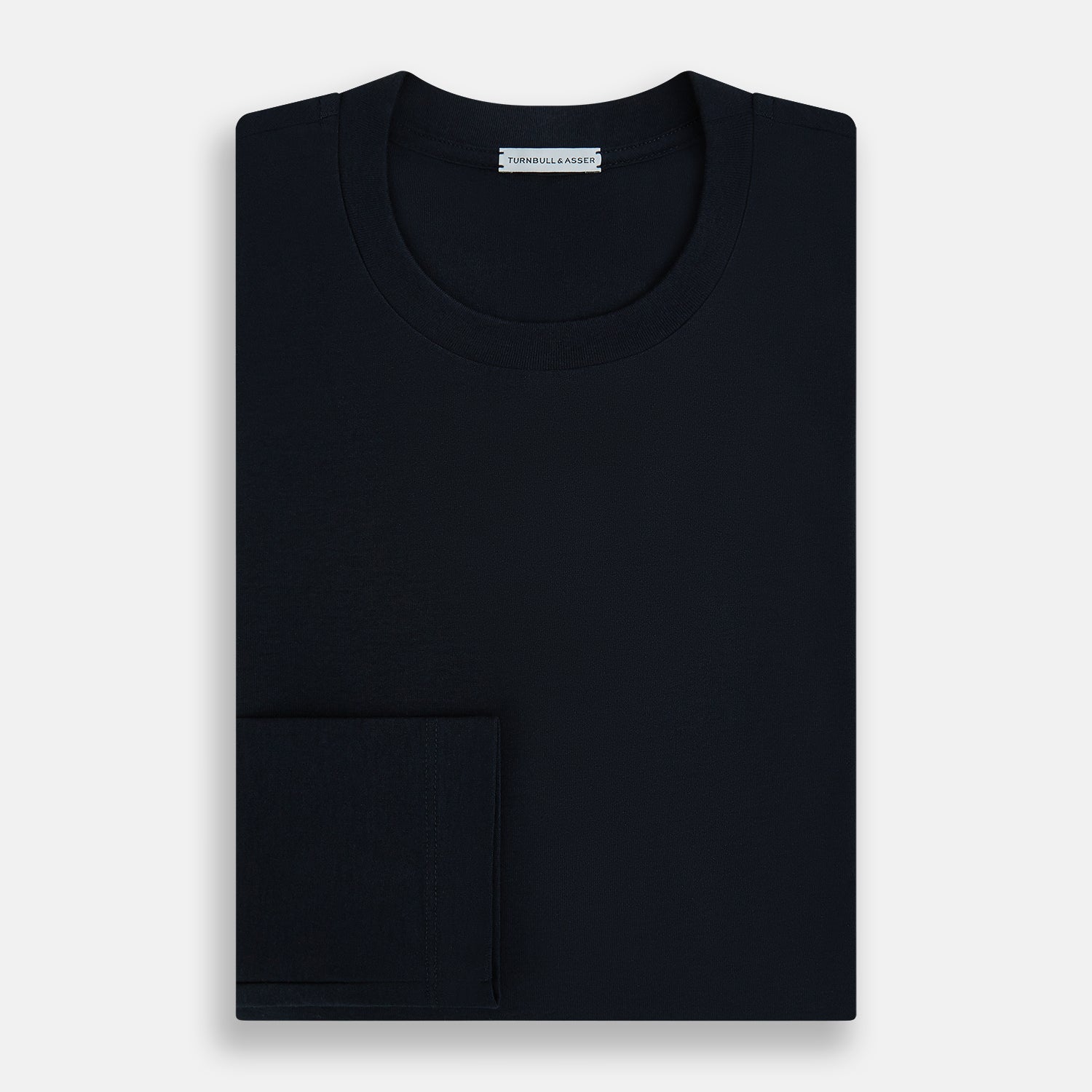 View 5 of product A plain navy long-sleeve crewneck by Turnbull & Asser is displayed on a white background, featuring a simple, classic design with no visible logos or patterns.