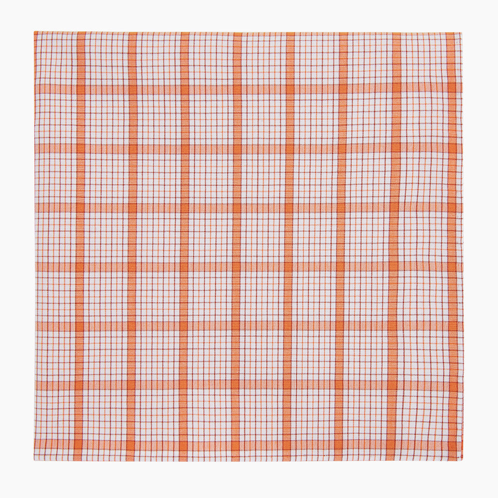 The Turnbull & Asser Hand Rolled Orange Graph Overlay Check Handkerchief features bold orange and white checks with blue and orange grid lines—a refined, classic accessory for any gentleman.