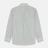 View 6 of product The Turnbull & Asser Green Stripe Weekend Fit Shirt features a derby collar, 1-button cuffs, and relaxed fit, perfect for smart-casual style, shown laid flat on a white background.