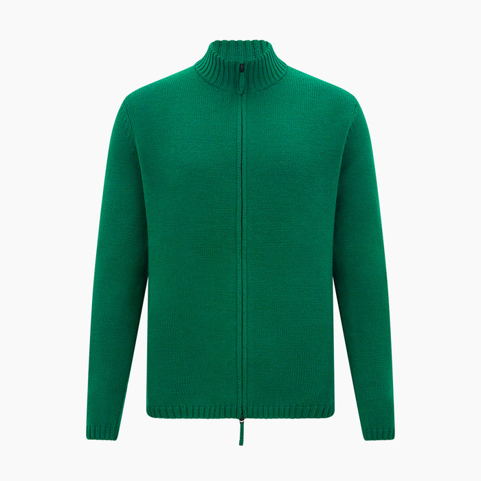 Forest Green Merino High Neck Zipped Cardigan Image 4