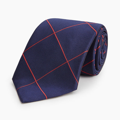 Red and Navy Window Pane Silk Tie Image 4