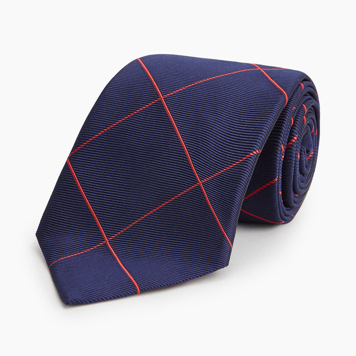 Red and Navy Window Pane Silk Tie Image 4