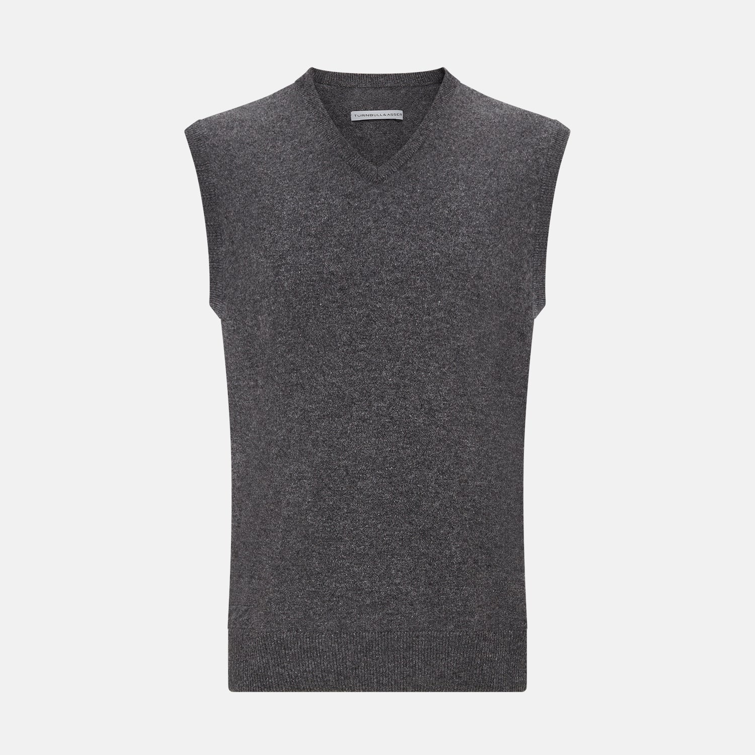 View 1 of product The Turnbull & Asser Charcoal Grey Melange V-neck Cashmere Vest is showcased against a plain white background.
