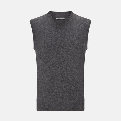 Charcoal Grey Melange V-neck Cashmere Vest