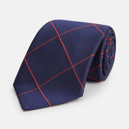 Red and Navy Window Pane Silk Tie