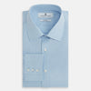 View 5 of product The Turnbull & Asser Sky Blue Mayfair Shirt is a long-sleeved, collared button-down made from sanforised cotton, shown laid flat on a white background.