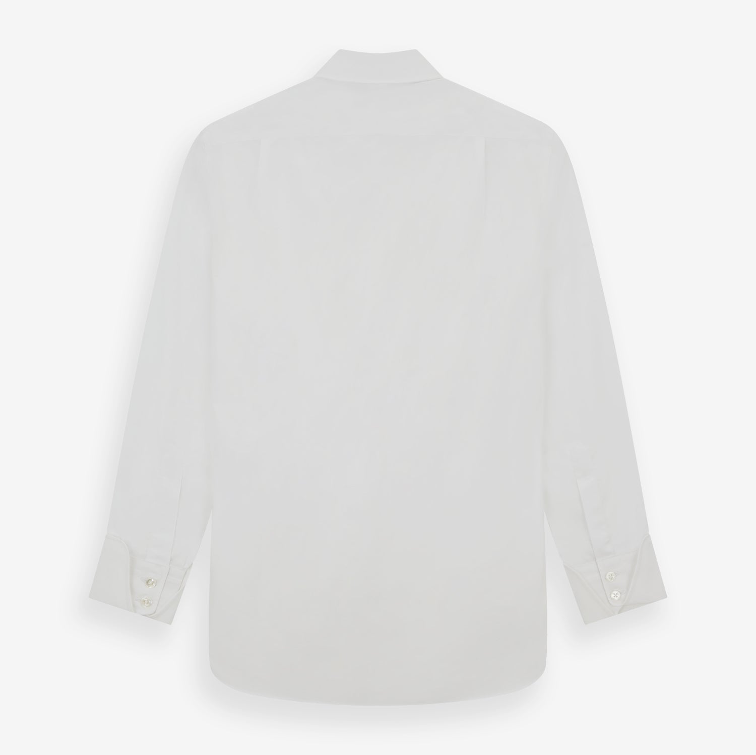 View 5 of product The Turnbull & Asser White Poplin Shirt features a regent collar, button-down front, and 2-button cocktail cuffs, shown against a plain white background.