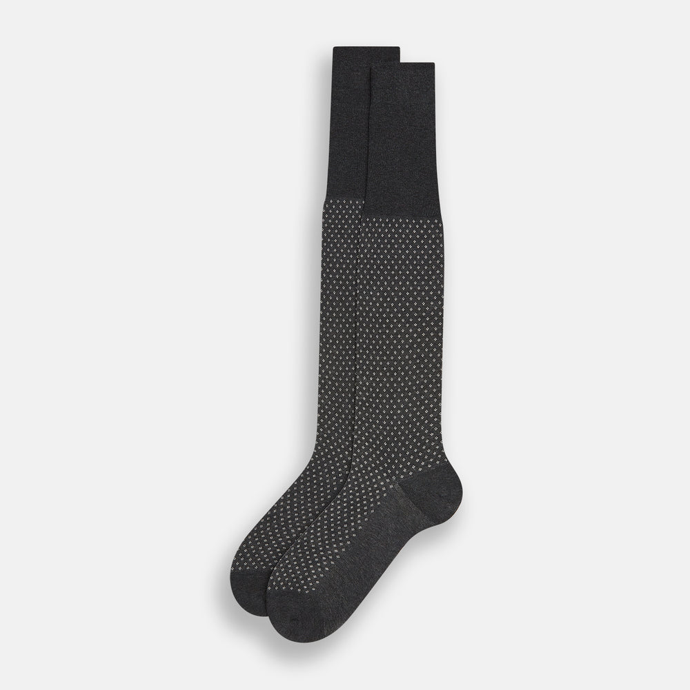 A single Grey Motif Long Sock by Turnbull & Asser, featuring a subtle pattern, is displayed on a plain white background.