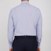 View 3 of product The Turnbull & Asser Blue Hairline Stripe Shirt features a T&A collar, 3-button cuffs, and subtle stripes, displayed neatly folded against a plain white background.