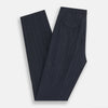 View 5 of product The Navy Striped Edmund trousers by Turnbull & Asser have a relaxed, straight-leg fit with front pleats, belt loops, and a single button waist closure, shown against a plain white background.