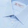 View 5 of product The Turnbull & Asser Light Blue End-on-End Shirt features a T&A collar and 3-button cuffs, neatly displayed against a plain white background—ideal for pairing with a navy suit.
