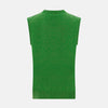 View 3 of product The Turnbull & Asser Grass Green Cashmere Round Neck Vest is a sleeveless knit with ribbed edges, shown here against a plain white background.