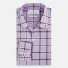 View 5 of product A long-sleeve, button-up Lilac Grid Check Windsor Shirt by Turnbull & Asser, featuring a black windowpane pattern and a refined Windsor collar, displayed on a plain white background.