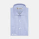 The Turnbull & Asser Blue Grid Check Shirt with Regent Collar and 3-Button Cuffs features white buttons and is neatly folded on a white background.