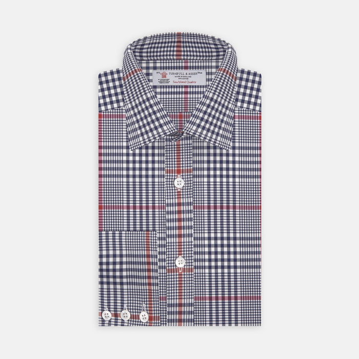 Navy and Red Prince of Wales Wide Check Cotton Fabric Image 1