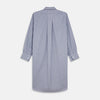 View 5 of product The Turnbull & Asser Pale Blue and White Pinstripe Cotton Blend Sussex Nightshirt pairs classic style with comfort, featuring long sleeves, a collar, front buttons, chest pocket, and curved hemline—perfect for luxury sleepwear.