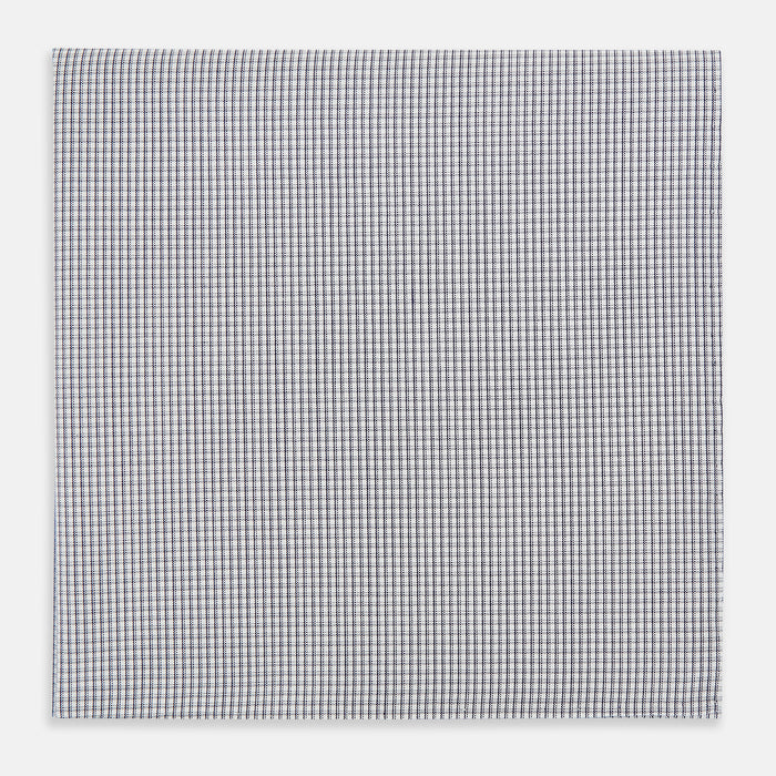 Navy Blue Shadow Grid Check Hand-Rolled Handkerchief