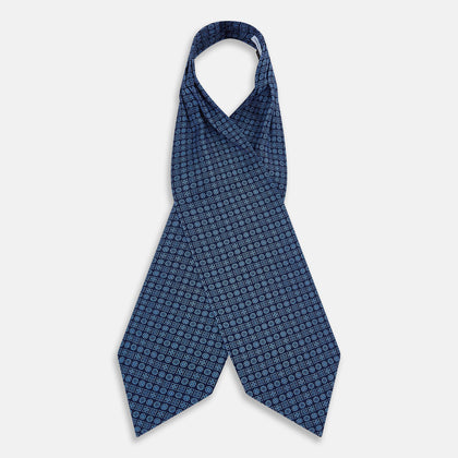 Dark Navy Floral Tile Pattern Printed Silk Cravat Image 1