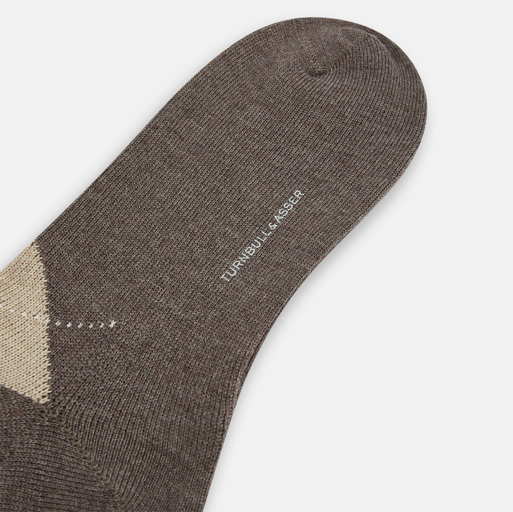 A single Turnbull & Asser Grey Melange Wool Check Mid-Length Sock, shown against a white background.