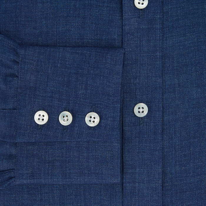 Navy Linen Mayfair Shirt Image 3
