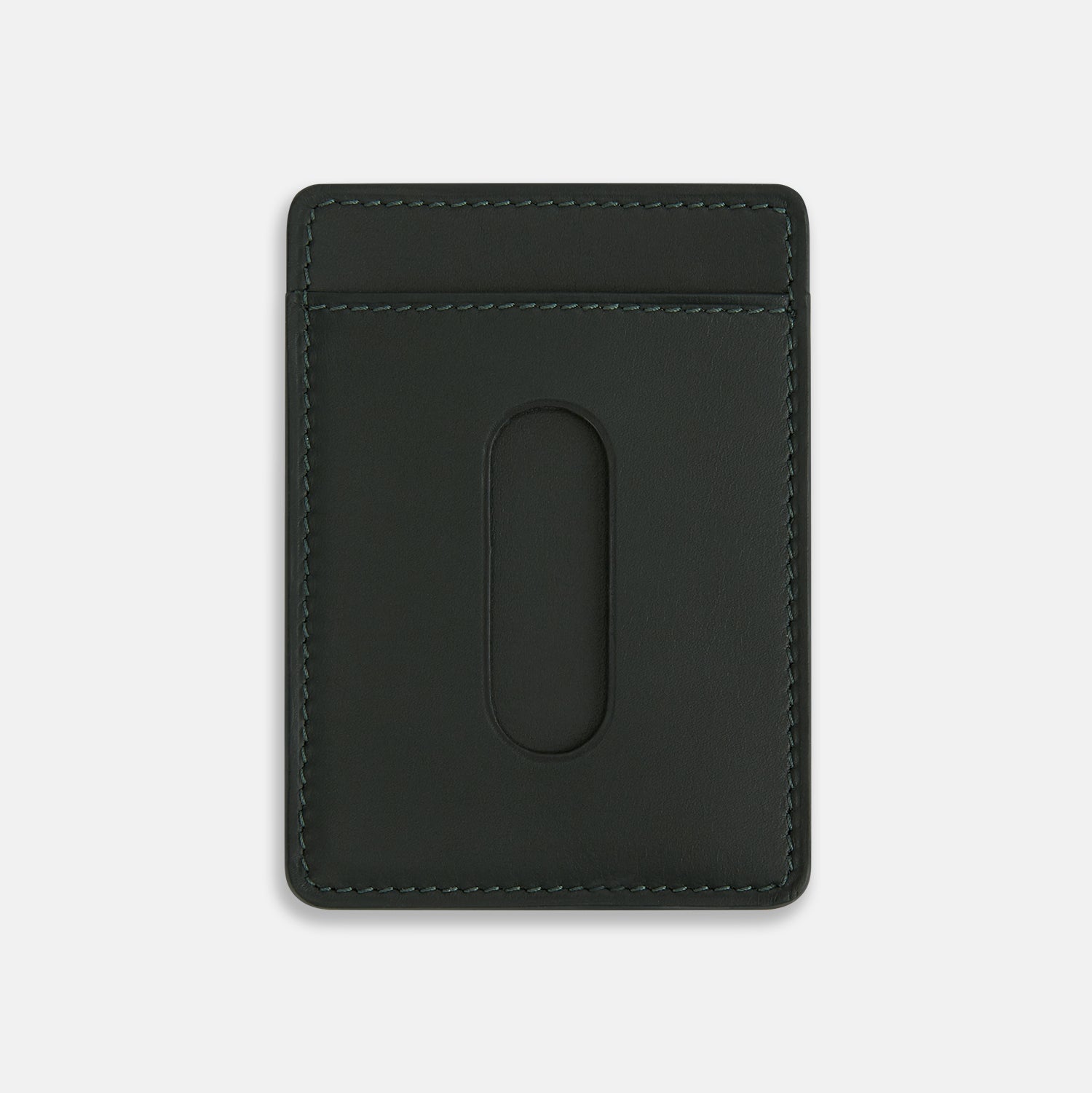 View 2 of product A slim, forest green Italian leather card case with visible stitching and TURNBULL & ASSER in white at the bottom, this minimalist accessory features a refined two-slot design against a plain white background.
