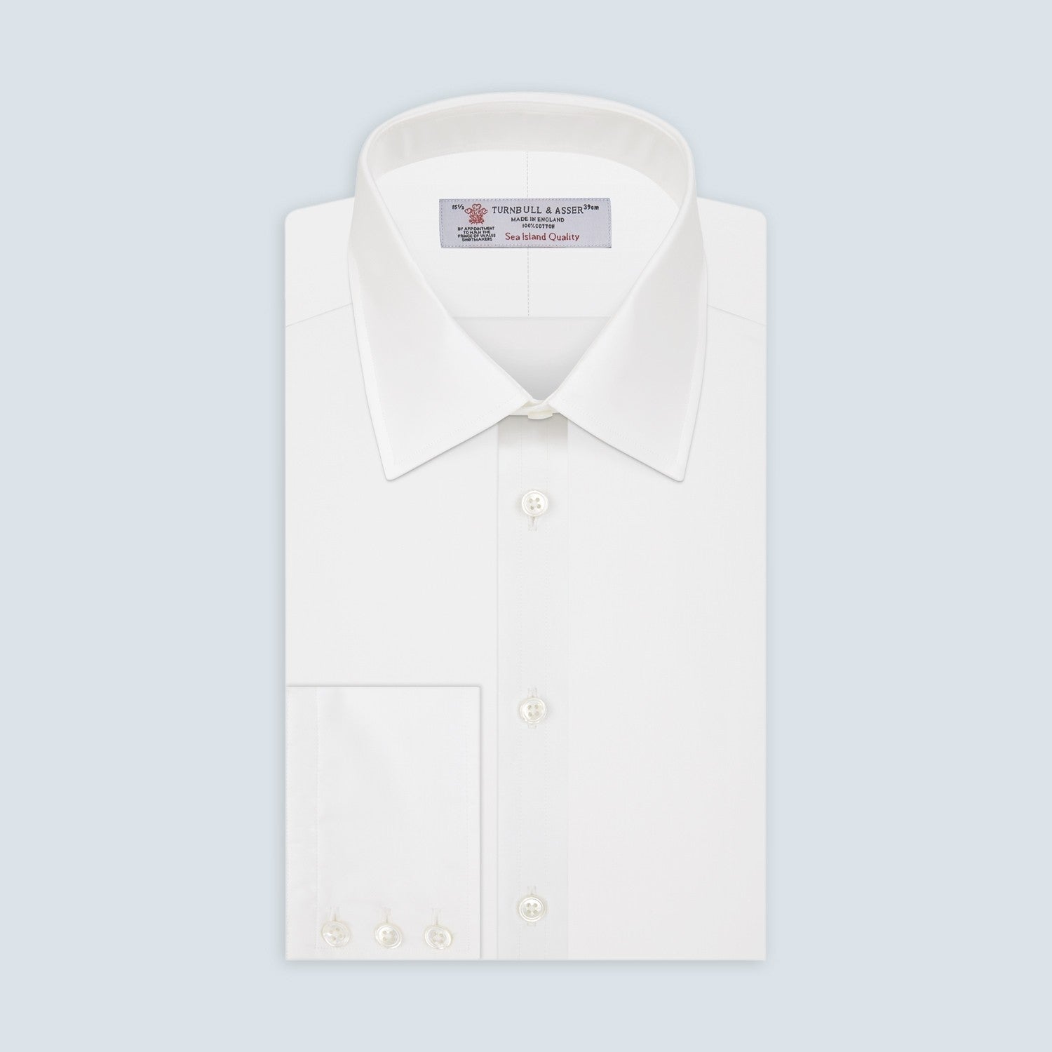 View 2 of product A plain white circle with a thin gray outline on a light gray background, representing Turnbull & Asser’s White Sea Island Quality Cotton Fabric.