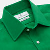 View 2 of product The Green Sandwashed Silk Regular Fit Mayfair Shirt by Turnbull & Asser, featuring long sleeves, a T&A collar, and white buttons, is displayed flat on a white background.