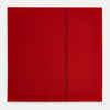 View 4 of product The Red and Burgundy Stripe Silk Pocket Square by Turnbull & Asser features subtle vertical stripes and a darker red stripe along one side, with “Turnbull & Asser” embossed in the fabric and a textured, turned-down corner.