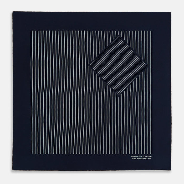 Navy and White Stripe Silk Pocket Square Image 2