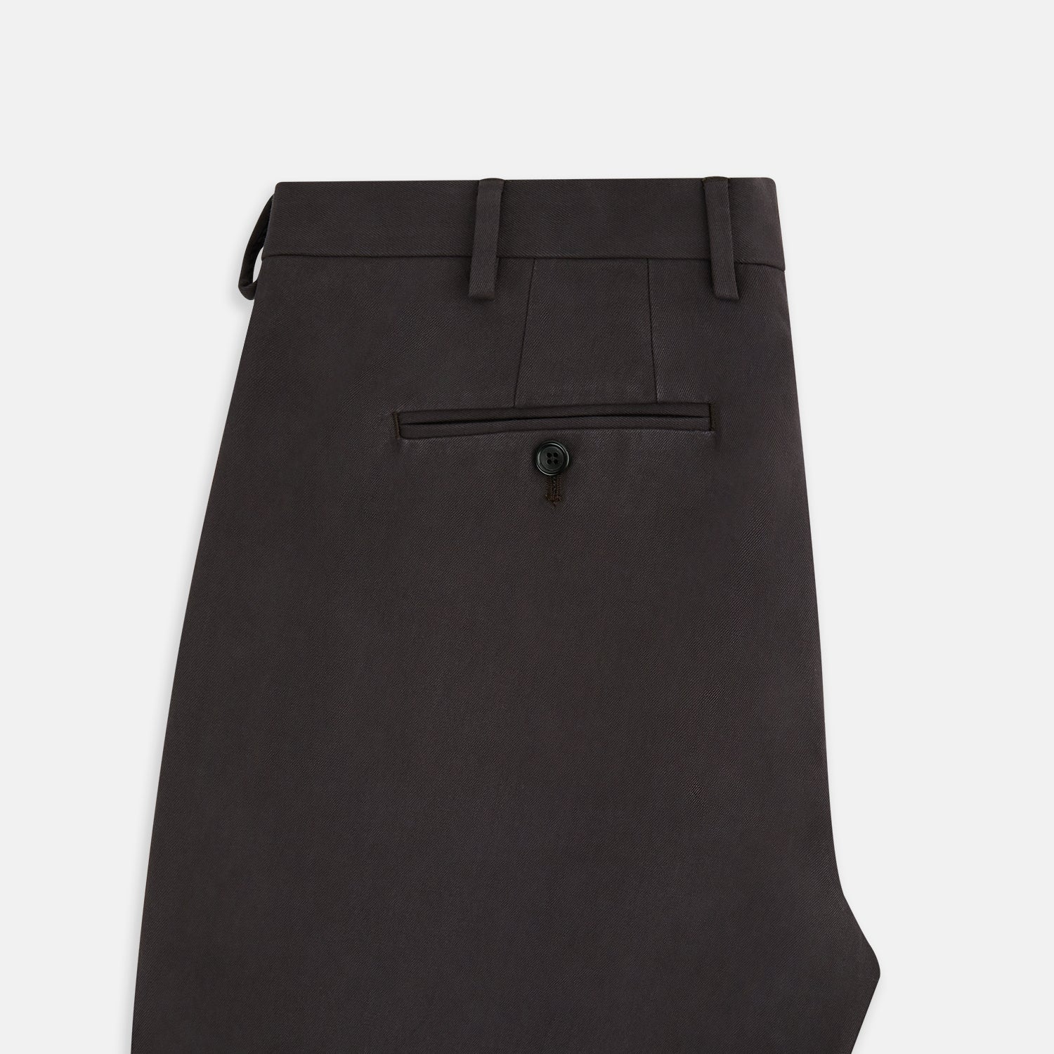 View 5 of product The Brown Henry B Trousers by Turnbull & Asser are straight-leg trousers made from premium Italian cotton, with belt loops, front button and zipper closure, shown against a plain white background.