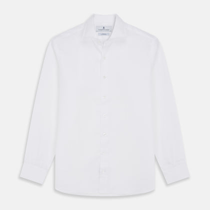 White Herringbone Tailored Fit Shirt With Kent Collar