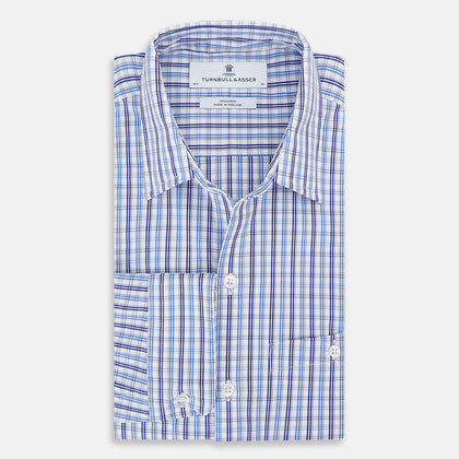 Blue and Navy Multi Check Piccadilly Shirt Image 4