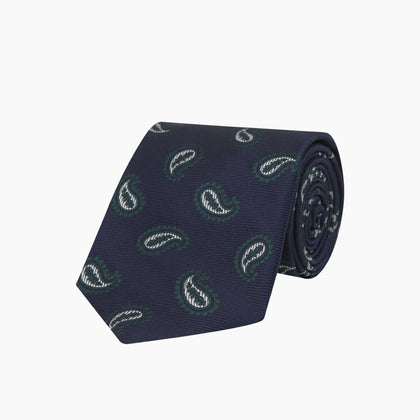 Navy and Forest Green Floating Paisley Silk Tie Image 1