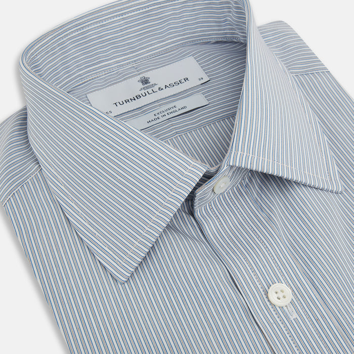 Blue and Brown Ticking Stripe Mayfair Shirt Image 1