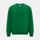 The Turnbull & Asser Grass Green Cashmere V-neck Jumper, with long sleeves, is displayed against a white background, highlighting its classic knitwear style.
