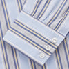View 3 of product The Turnbull & Asser Pale Blue and Yellow Stripe Cotton Regular Fit Mayfair Shirt is a long-sleeve, button-down formal shirt for men, shown on a plain white background.