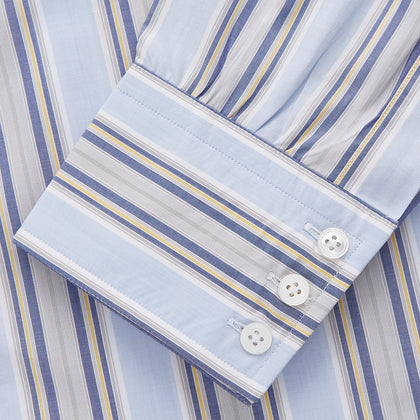 Pale Blue and Yellow Stripe Cotton Regular Fit Mayfair Shirt Image 2