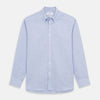 View 1 of product The Turnbull & Asser Pale Blue Weekend Fit Hayne Shirt features a Dorset collar, white buttons, and 1-button cuffs. This casual, long-sleeve button-down is displayed laid flat on a white background.