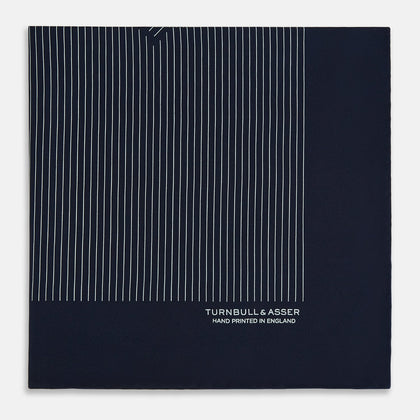 Navy and White Stripe Silk Pocket Square Image 3