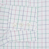 View 3 of product The Turnbull & Asser Pink Grid Check Mayfair Shirt is a long-sleeve, button-down shirt with a T&A collar, crafted from organic cotton and featuring a pink checkered grid pattern on white with buttoned cuffs.