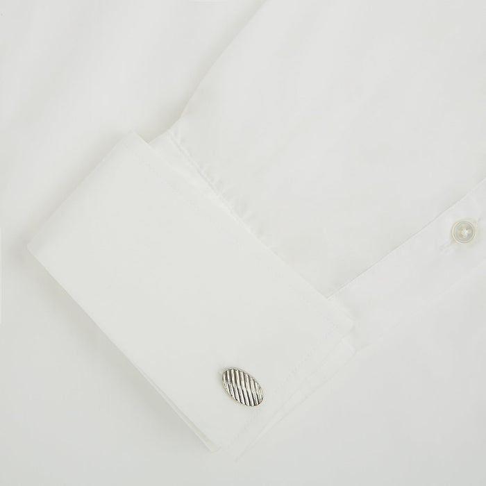 Silver Striped Oval Cufflinks Image 2