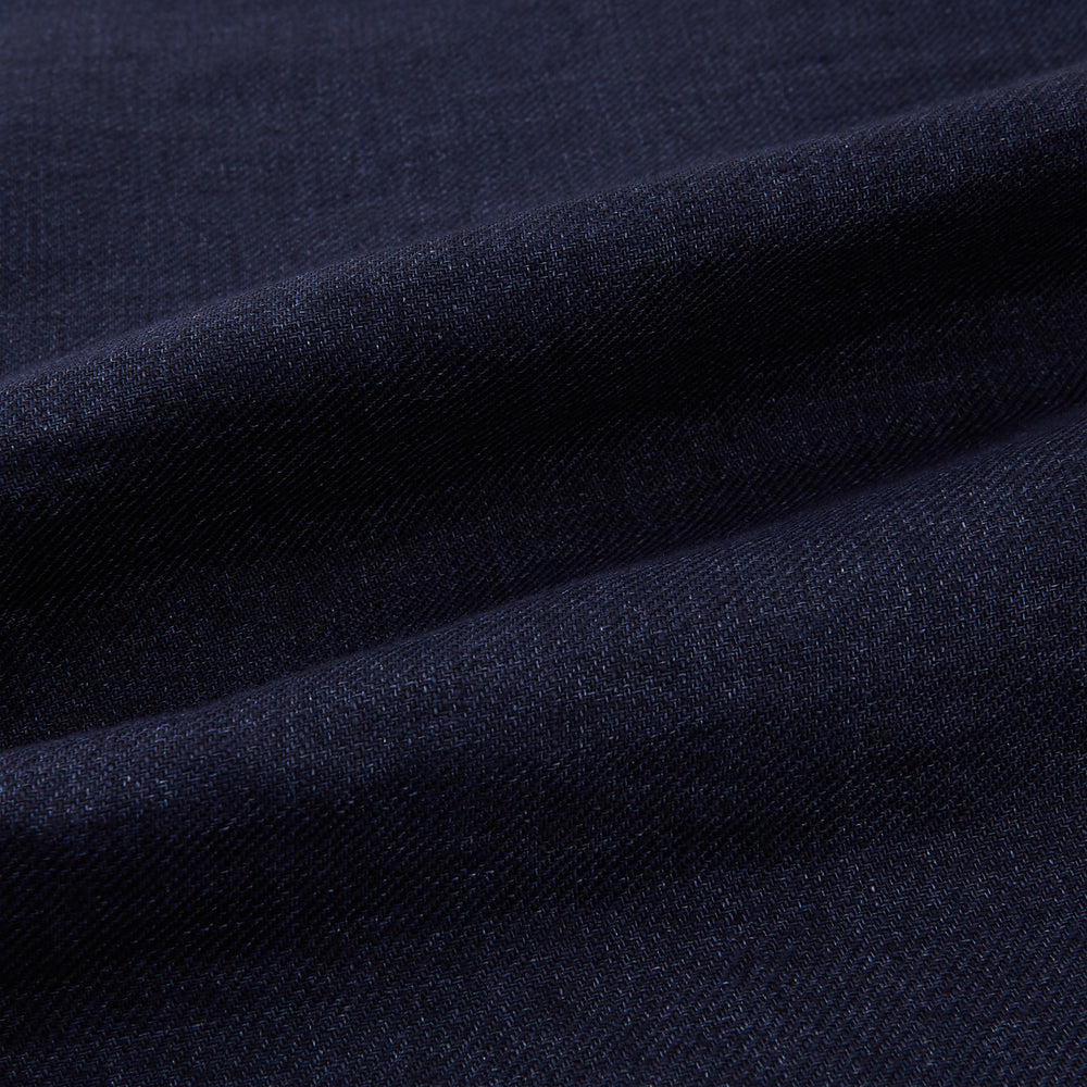 The Turnbull & Asser Navy Linen Twill Waistcoat is a sleeveless V-neck vest featuring two zippered side pockets and a chest pocket, shown on a plain white background.