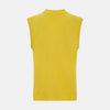View 3 of product The Turnbull & Asser Canary Yellow Fine Merino V-Neck Vest is a sleeveless knit sweater with ribbed trim, adding elegance to any gentleman's outfit. Shown here on a plain white background.