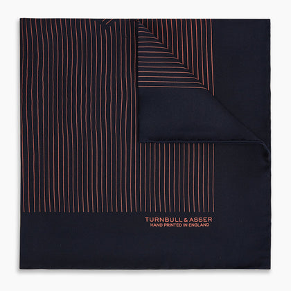 Navy and Orange Stripe Silk Pocket Square Image 4