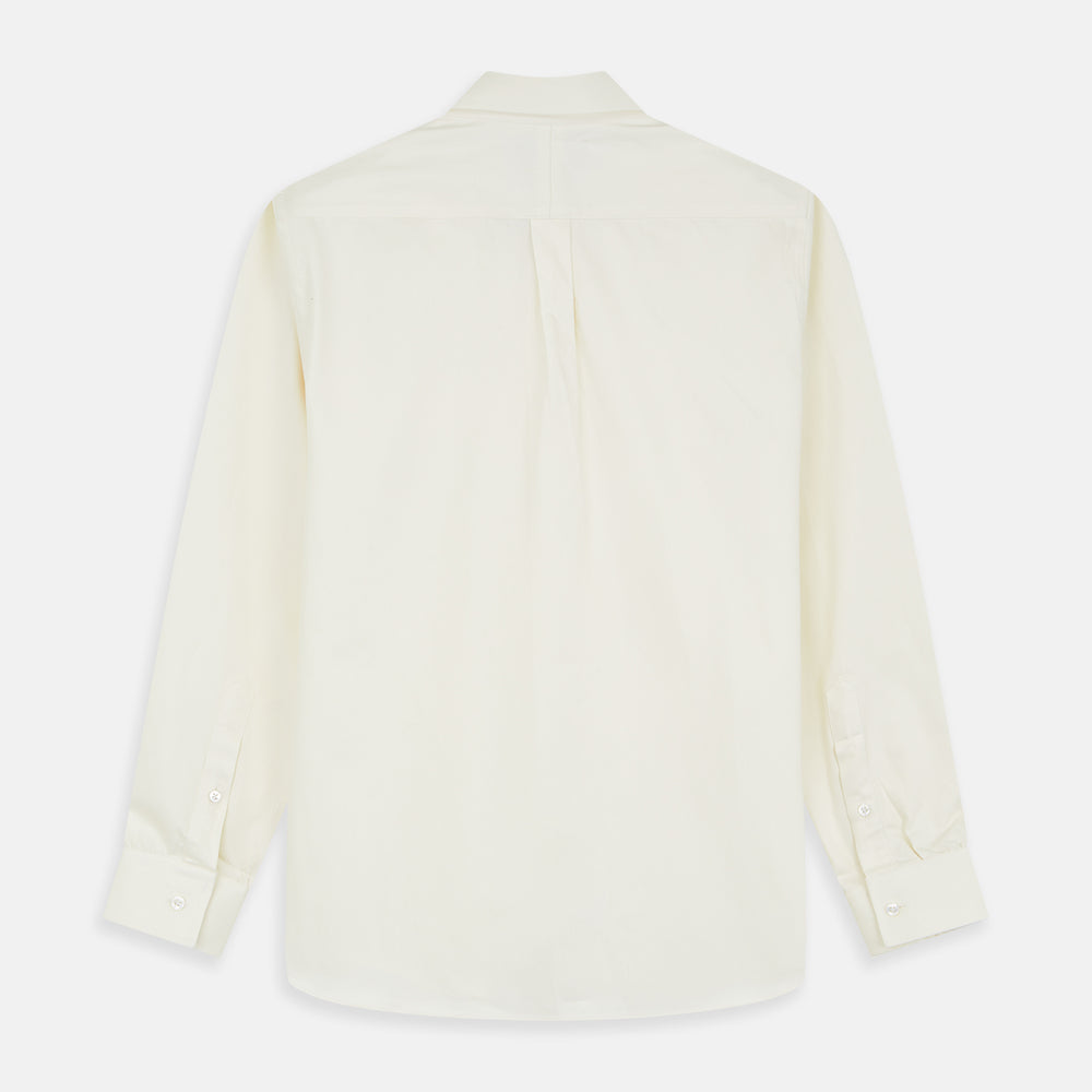 The Turnbull & Asser Cream Weekend Fit Hayne Shirt features a Dorset collar and 1-button cuffs, displayed long-sleeved and laid flat on a white background.
