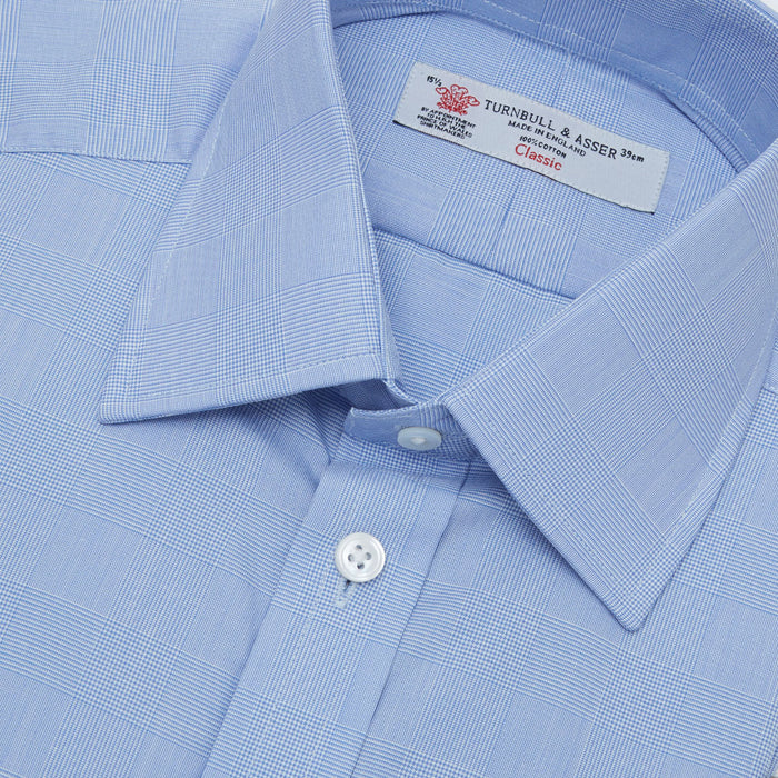 Blue Prince of Wales Check Shirt with T&A Collar and 3-Button Cuffs Image 1