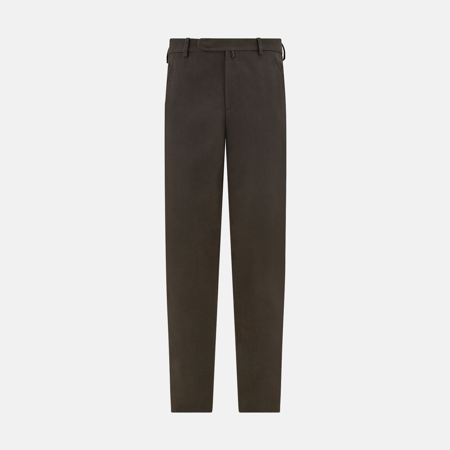 View 1 of product A pair of moss green Henry B trousers by Turnbull & Asser, crafted from Italian cotton with a straight-leg cut, belt loops, and a flat front, displayed against a plain white background.